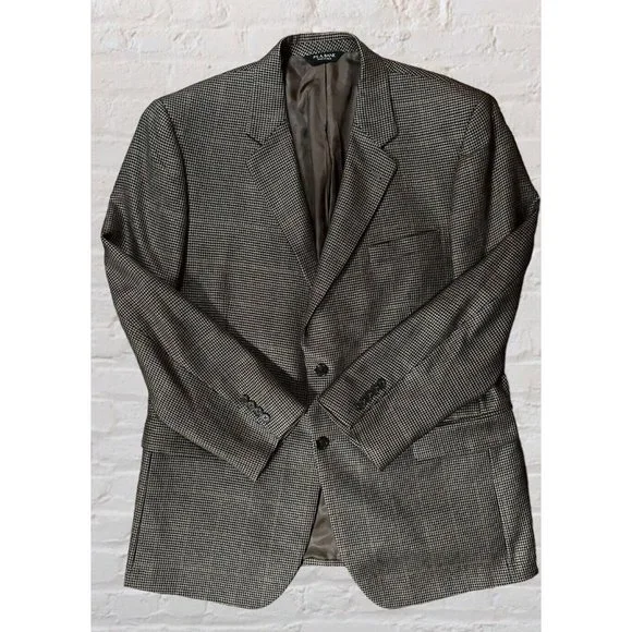 Jos A Bank 46R Signature Houndstooth Blazer Coat Jacket Silk Camelhair - Picture 7 of 14